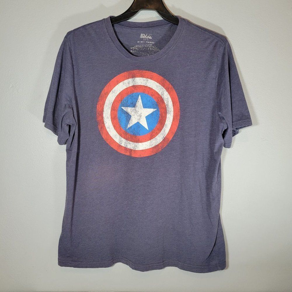Marvel Captain America Shirt Size 2X Faded Distressed Shield Logo Heather Blue